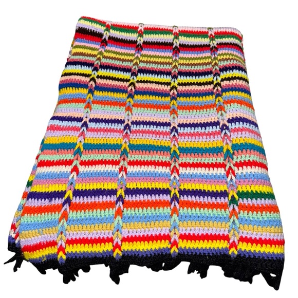 Handmade Crochet Afghan 63x88 Multicolor Striped Blanket Large Cozy Throw - Picture 2 of 4